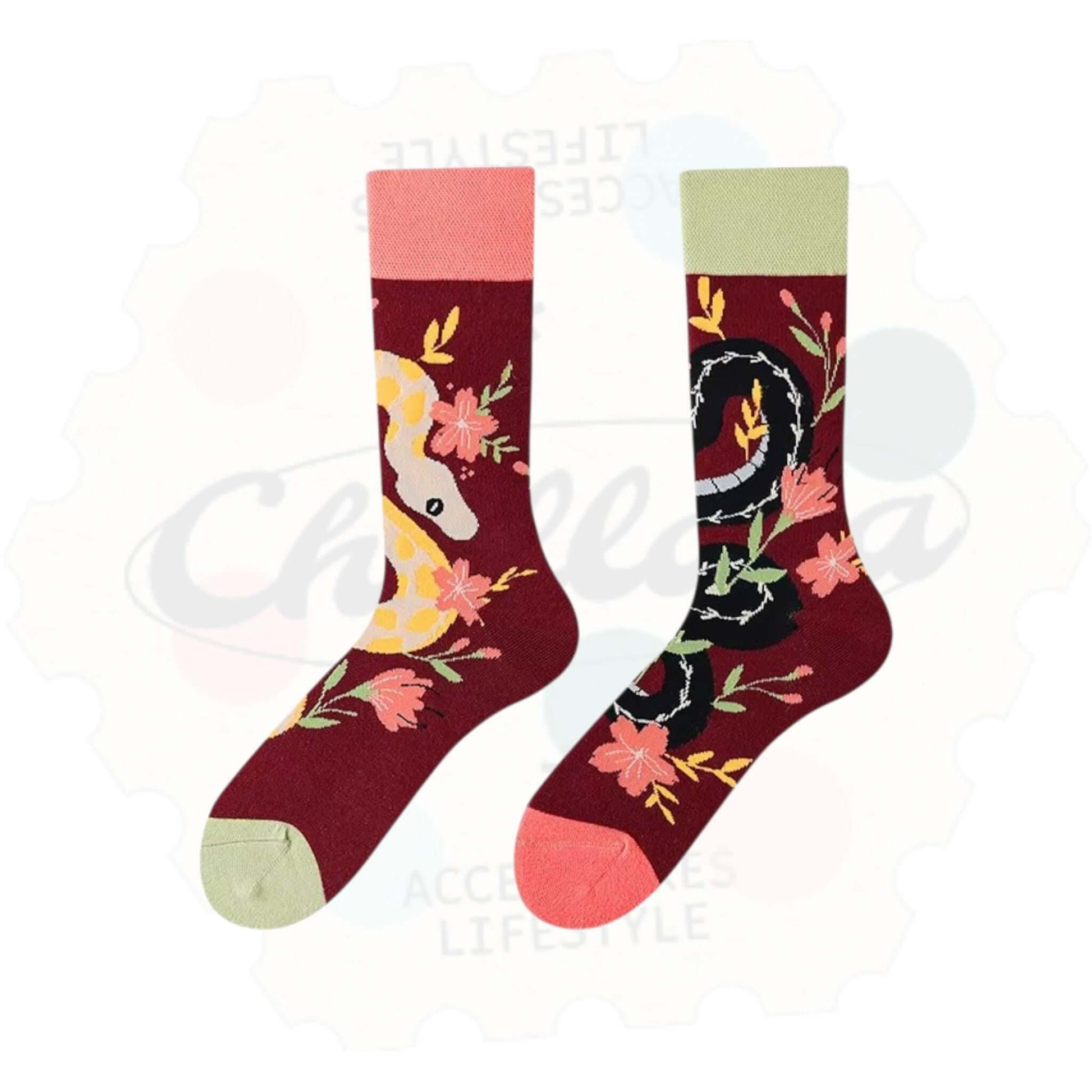 Chaussettes Fantaisie Dépareillées Dragon Chinois & Serpent Mystique - Chollala