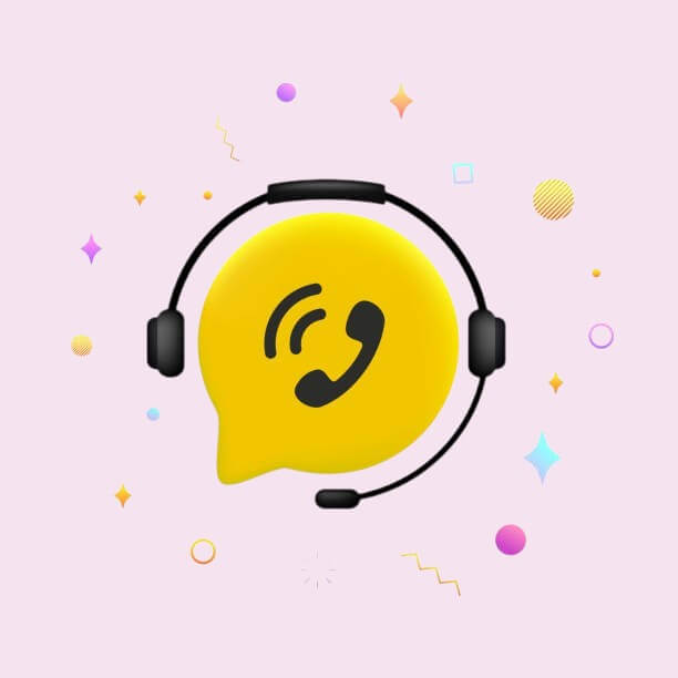 Illustration d'un casque audio sur bulle jaune avec icone telephone representant un support client par appel